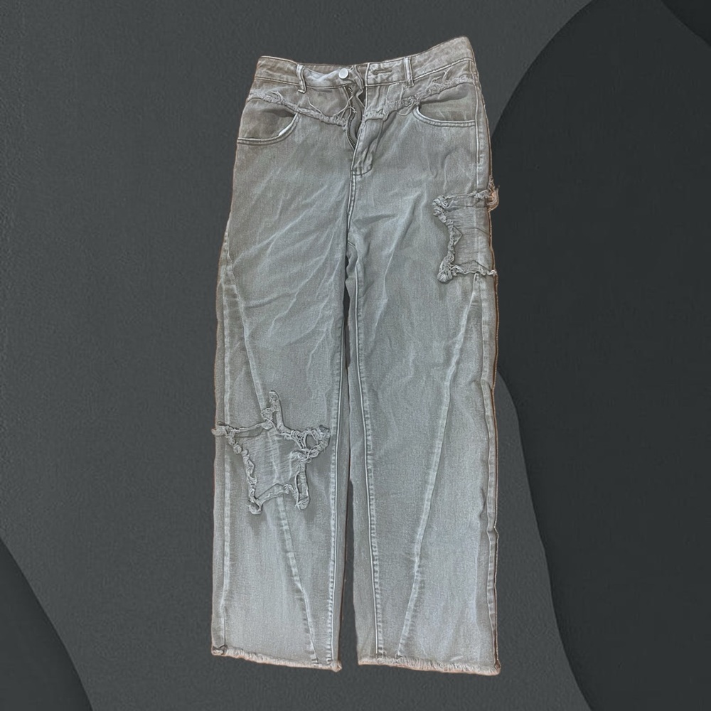 Wide Leg Jeans Faded Blue Star Design Medium - SHEIN